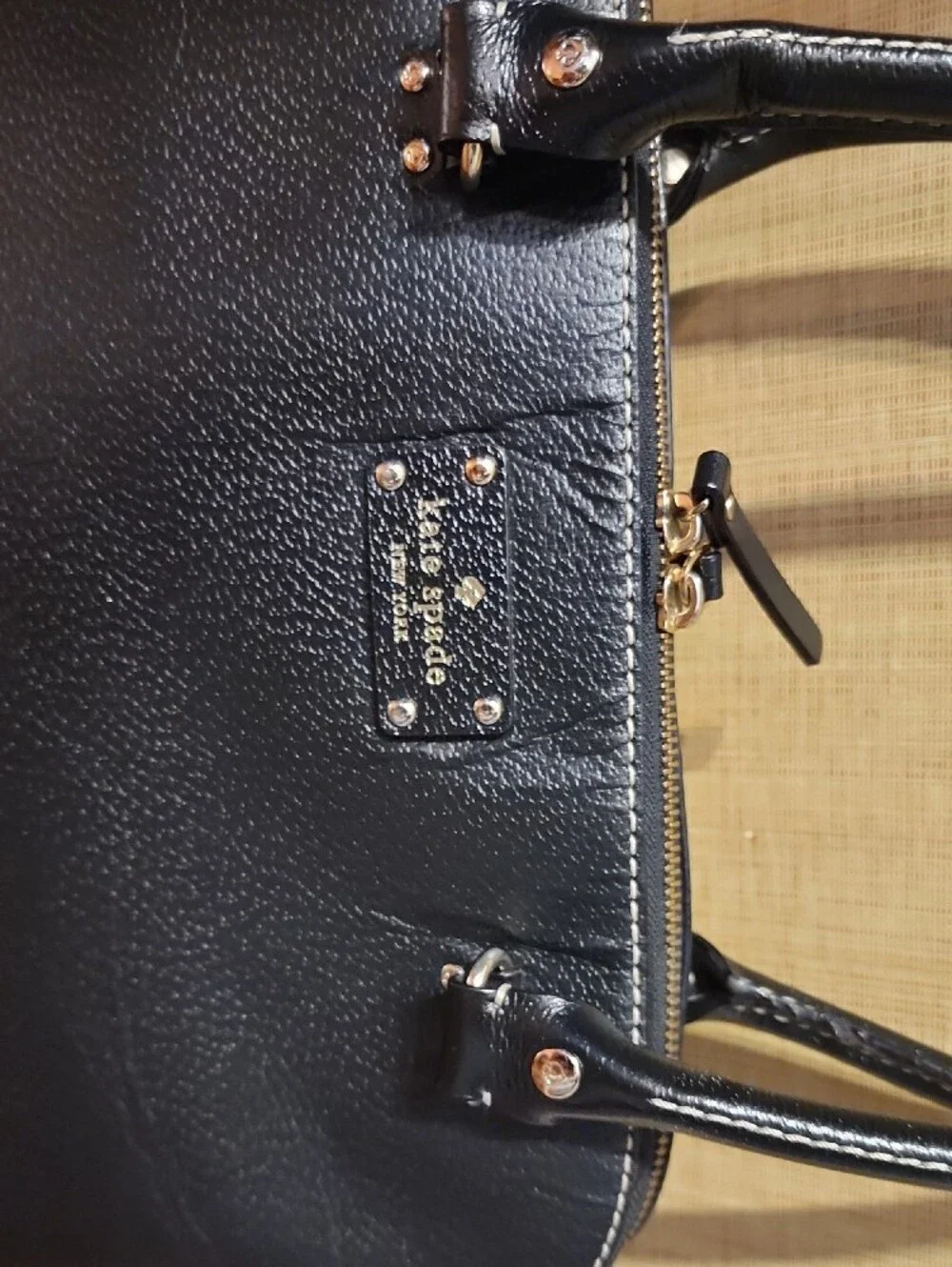 kate spade black pebbled leather satchel with gold hardware